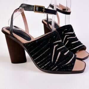 AD & Daughters Block Wooden Heel Haddix Square Toe Dress Sandals Black 6 NEW